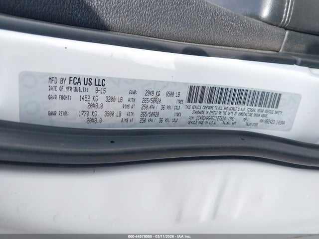 44578055 :رقم المزاد ، 1C4RDHAG4FC127914 vin ، 2015 Dodge Durango Sxt مزاد بيع