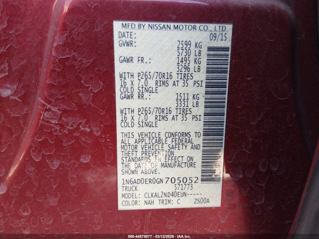 Nissan Frontier Sv 2016 1N6AD0ER0GN705052 Image 9