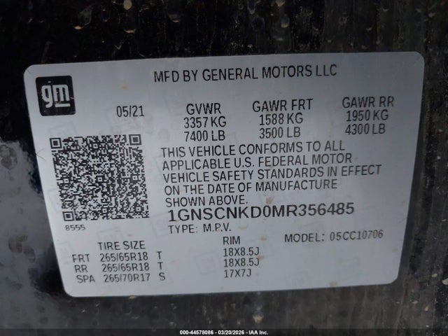 2021 CHEVROLET TAHOE 1GNSCNKD0MR356485 Photo 8