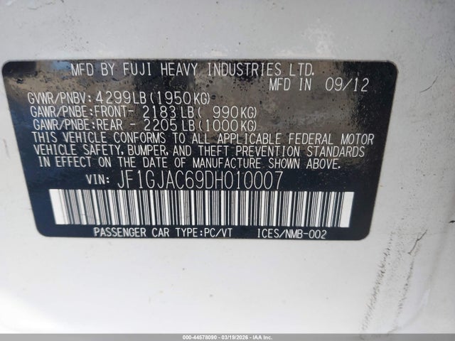 Продаж на аукціоні авто 2013 Subaru Impreza 2.0i Premium, vin: JF1GJAC69DH010007, номер лоту: 44578090