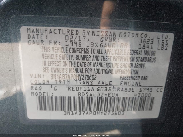 3N1AB7AP0HY275603 Nissan SENTRA SV