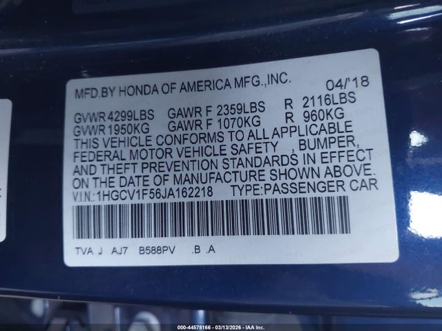 Honda Accord Ex-l 2018 1HGCV1F56JA162218 Image 9