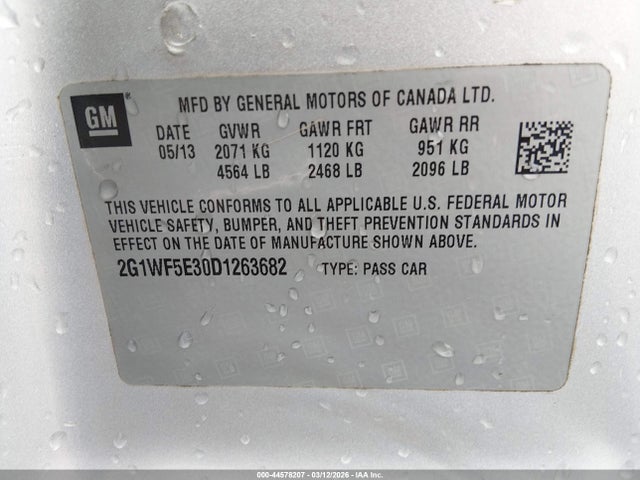 44578207 :رقم المزاد ، 2G1WF5E30D1263682 vin ، 2013 Chevrolet Impala Ls مزاد بيع