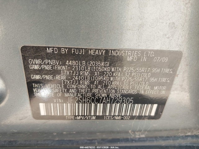 Продаж на аукціоні авто 2010 Subaru Forester 2.5x Premium, vin: JF2SH6CC7AH729305, номер лоту: 44578232