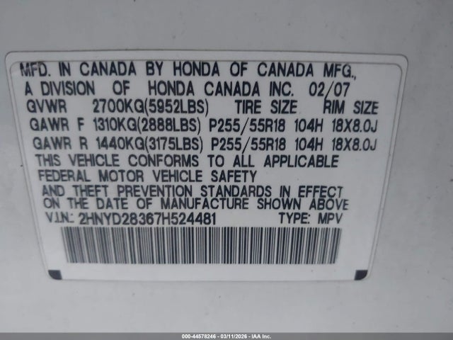 2007 ACURA MDX 2HNYD28367H524481 Photo 8