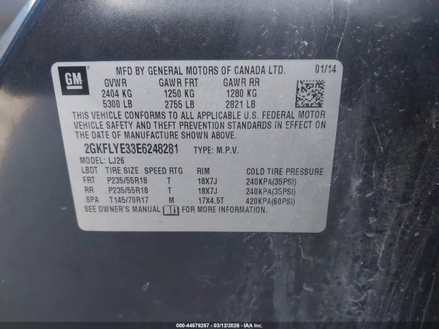 Продажа на аукционе авто 2014 Gmc Terrain Slt-2, vin: 2GKFLYE33E6248281, номер лота: 44578257
