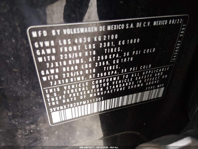 2023 Volkswagen Taos 1.5t Se მანქანა იყიდება აუქციონზე, vin: 3VVNX7B29PM311301, აუქციონის ნომერი: 44578277