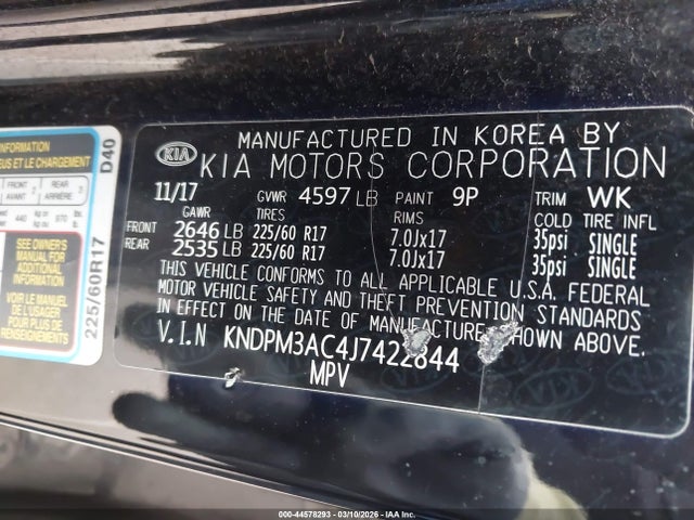 Продажа на аукционе авто 2018 Kia Sportage Lx, vin: KNDPM3AC4J7422844, номер лота: 44578293