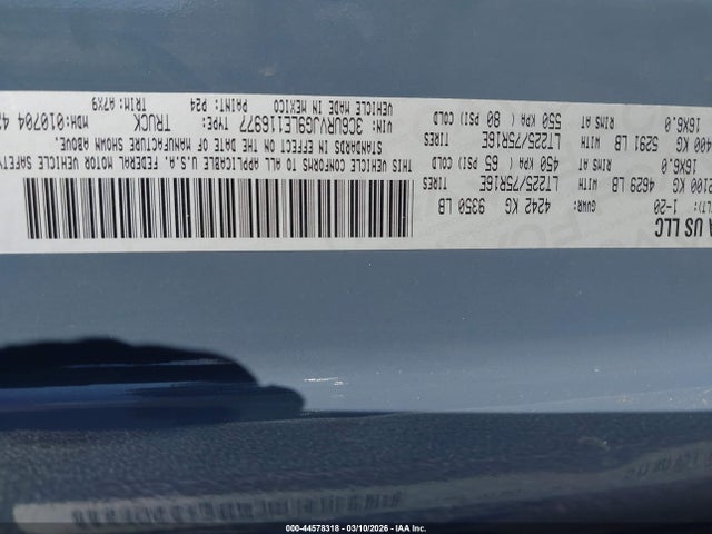 Aukcja sprzedaży 2020 Ram Promaster 3500 Cargo Van High Roof 159 Wb Ext, vin: 3C6URVJG9LE116977, numer aukcji: 44578318