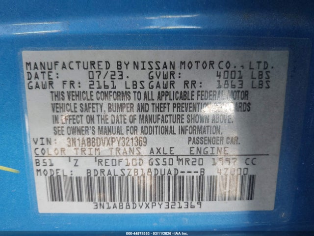 3N1AB8DVXPY321369 Nissan Sentra Sr Xtronic Cvt