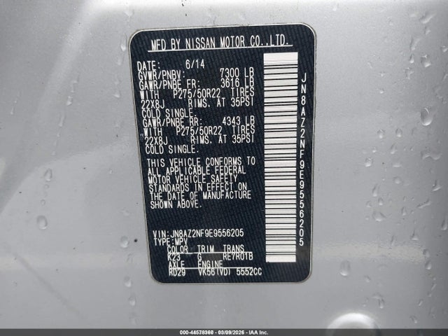 Auction sale of the 2014 Infiniti Qx80, vin: JN8AZ2NF9E9556205, lot number: 44578360