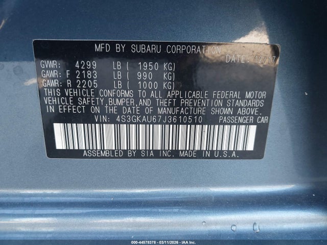 Продаж на аукціоні авто 2018 Subaru Impreza 2.0i Limited, vin: 4S3GKAU67J3610510, номер лоту: 44578378