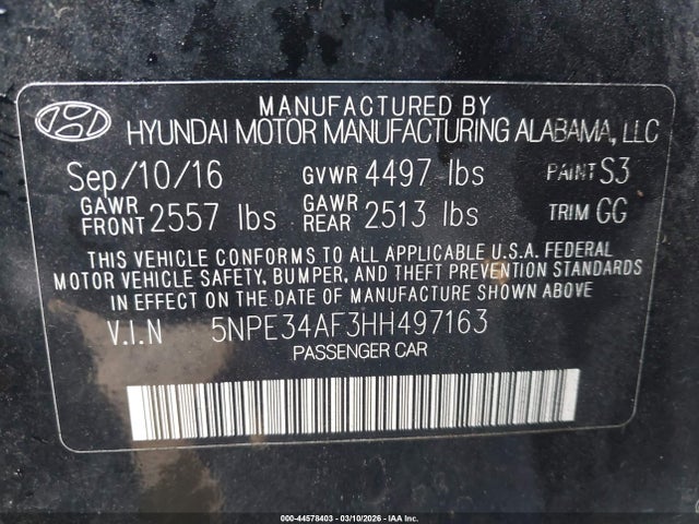 5NPE34AF3HH497163 Hyundai Sonata Limited