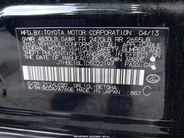Продажа на аукционе авто 2013 Lexus Gs 350, vin: JTHBE1BL1D5022197, номер лота: 44578416