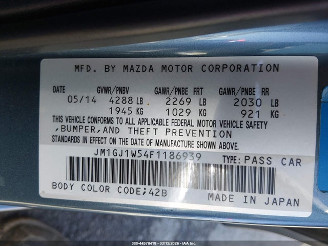 44578418 :رقم المزاد ، JM1GJ1W54F1186939 vin ، 2015 Mazda Mazda6 I Grand Touring مزاد بيع