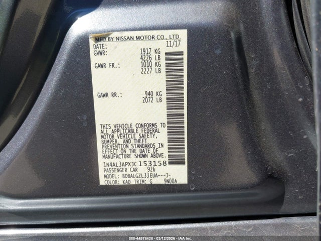 1N4AL3APXJC153158 Nissan Altima 2.5 S