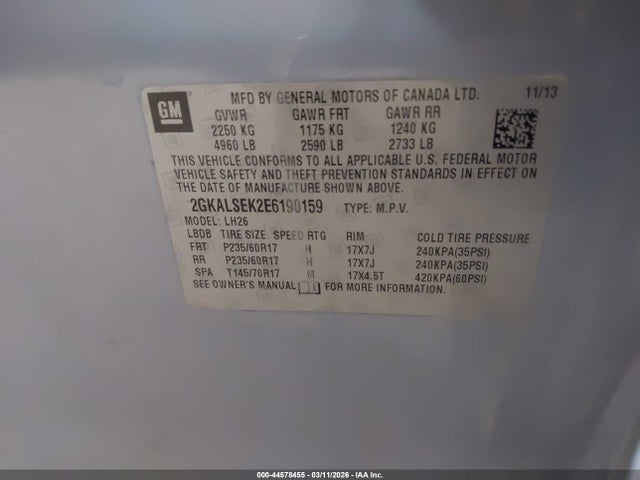 Aukcja sprzedaży 2014 Gmc Terrain Slt-1, vin: 2GKALSEK2E6190159, numer aukcji: 44578455