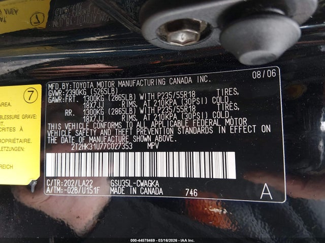 Продаж на аукціоні авто 2007 Lexus Rx 350, vin: 2T2HK31U77C027353, номер лоту: 44578469