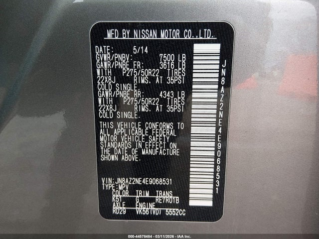 Продажа на аукционе авто 2014 Infiniti Qx80, vin: JN8AZ2NE4E9068531, номер лота: 44578484