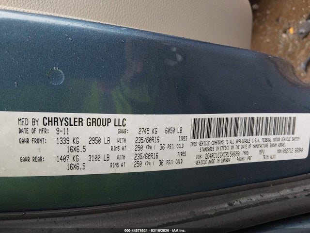 Aukcja sprzedaży 2012 Chrysler Town & Country Touring-l, vin: 2C4RC1CGXCR150690, numer aukcji: 44578521