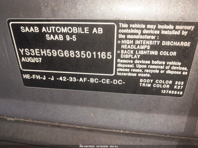 2008 SAAB 9-5 YS3EH59G683501165 Photo 8