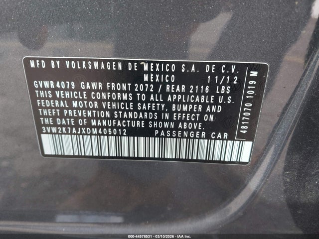 Продаж на аукціоні авто 2013 Volkswagen Jetta 2.0l S, vin: 3VW2K7AJXDM405012, номер лоту: 44578531