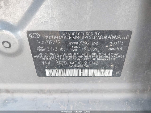 2013 Hyundai Elantra Gls/limited მანქანა იყიდება აუქციონზე, vin: 5NPDH4AEXDH210142, აუქციონის ნომერი: 44578553