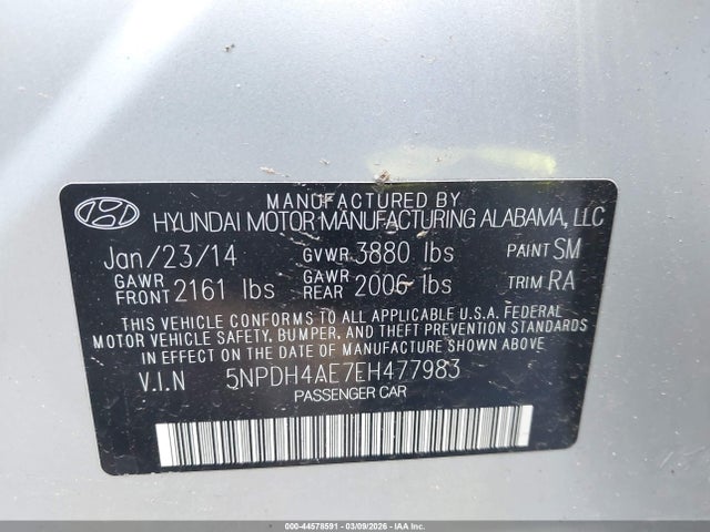 5NPDH4AE7EH477983 Hyundai ELANTRA SE