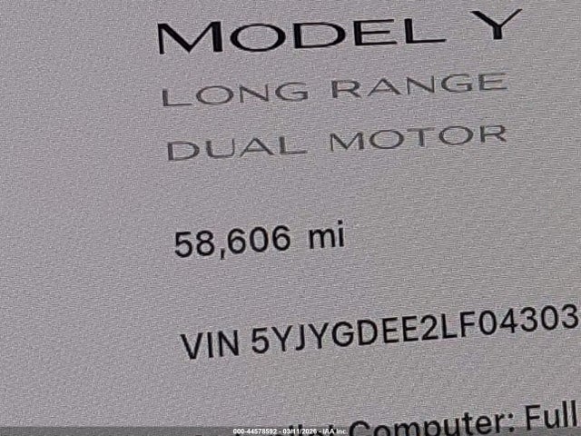 Aukcja sprzedaży 2020 Tesla Model Y Long Range Dual Motor All-wheel Drive, vin: 5YJYGDEE2LF043030, numer aukcji: 44578592