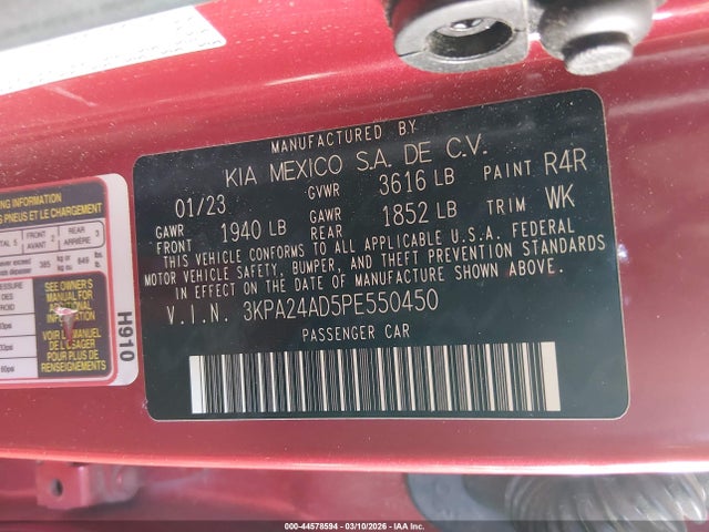 3KPA24AD5PE550450 KIA RIO S