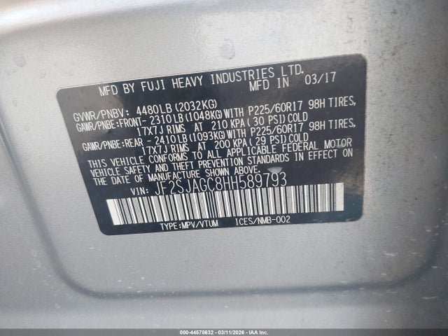 2017 SUBARU FORESTER JF2SJAGC8HH589793 Photo 8