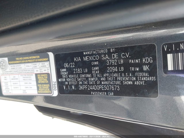 3KPF24AD0PE507673 KIA FORTE LX