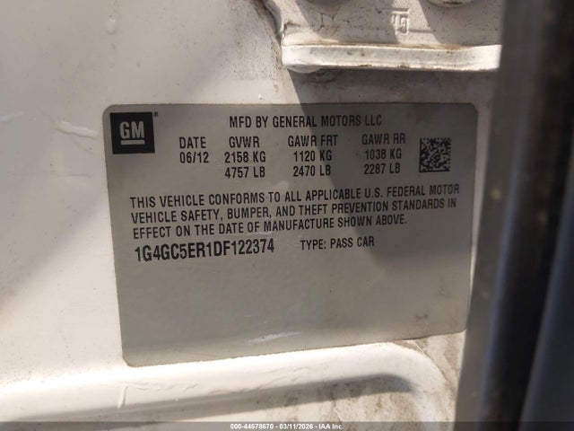 Продаж на аукціоні авто 2013 Buick Lacrosse Leather Group, vin: 1G4GC5ER1DF122374, номер лоту: 44578670