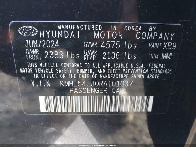 2024 Hyundai Sonata Hybrid Limited მანქანა იყიდება აუქციონზე, vin: KMHL54JJ0RA101037, აუქციონის ნომერი: 44578701