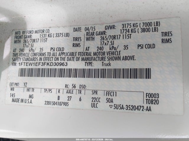 1FTEW1EF3FKD30963 Ford F-150 Xlt