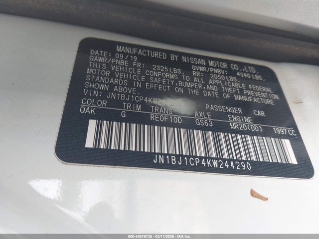 Aukcja sprzedaży 2019 Nissan Rogue Sport S, vin: JN1BJ1CP4KW244290, numer aukcji: 44578735