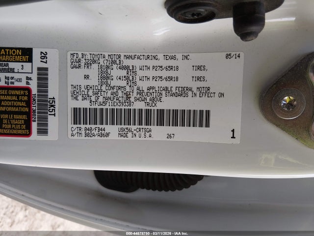 Продаж на аукціоні авто 2014 Toyota Tundra Sr5 5.7l V8, vin: 5TFUW5F11EX393387, номер лоту: 44578750