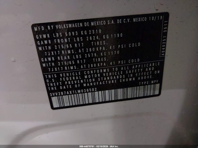 2020 VOLKSWAGEN TIGUAN 3VV2B7AX1LM036502 Photo 8