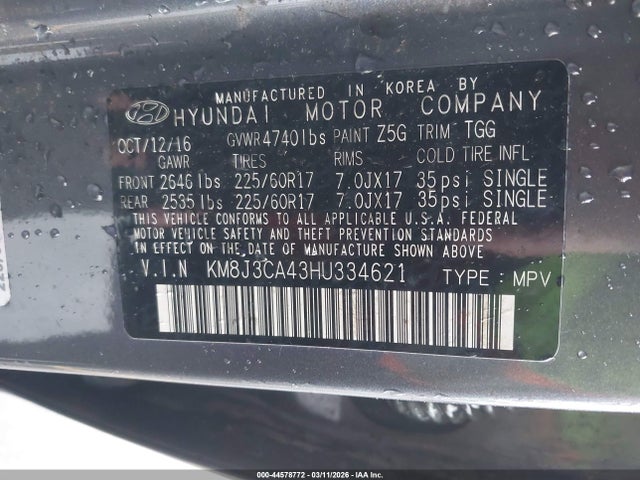 KM8J3CA43HU334621 Hyundai TUCSON SE