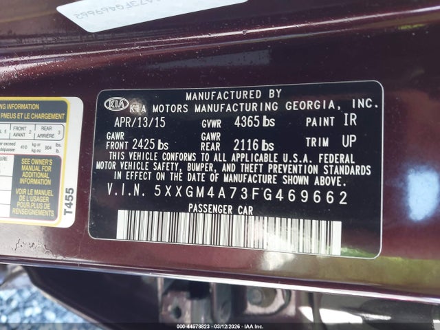 5XXGM4A73FG469662 KIA Optima Lx