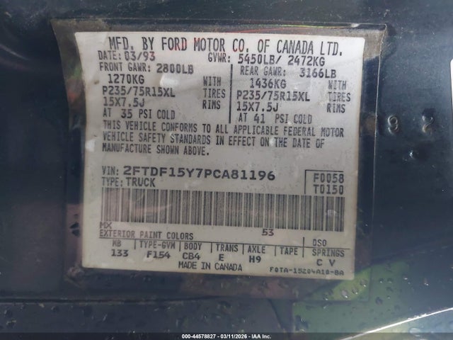 1993 FORD F150 2FTDF15Y7PCA81196 Photo 8