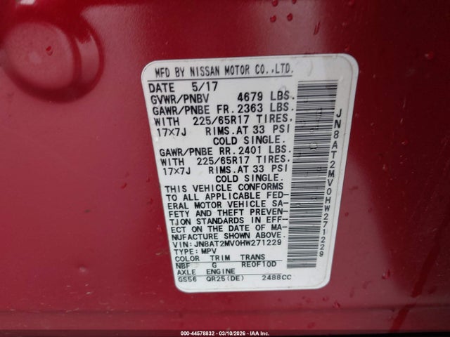 Nissan ROGUE SV 2017 JN8AT2MV0HW271229 Image 9