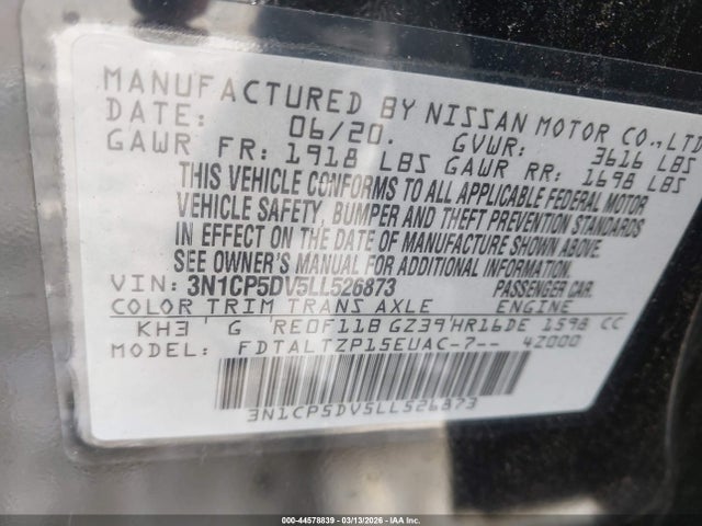 Aukcja sprzedaży 2020 Nissan Kicks Sr Xtronic Cvt, vin: 3N1CP5DV5LL526873, numer aukcji: 44578839