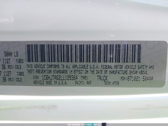 Jeep Gladiator Sport S 4x4 2020 1C6HJTAG2LL129364 Image 9