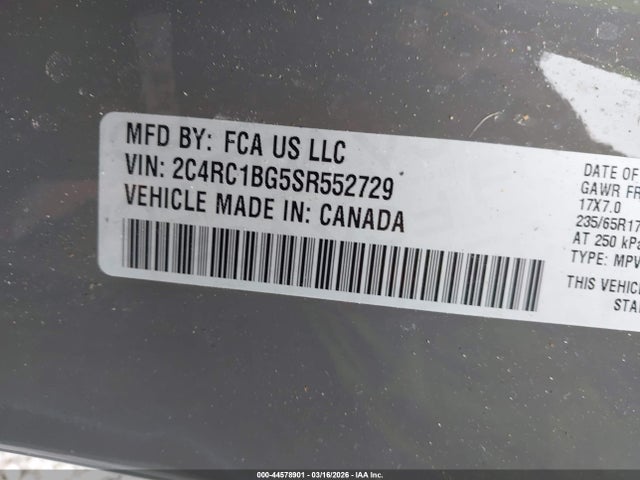 Продаж на аукціоні авто 2025 Chrysler Pacifica Select, vin: 2C4RC1BG5SR552729, номер лоту: 44578901