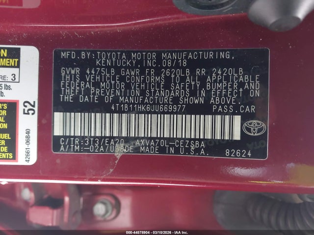 4T1B11HK6JU669977 Toyota CAMRY SE
