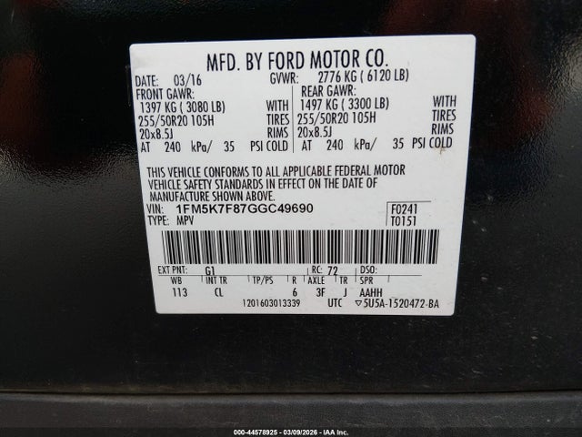 1FM5K7F87GGC49690 Ford Explorer Limited
