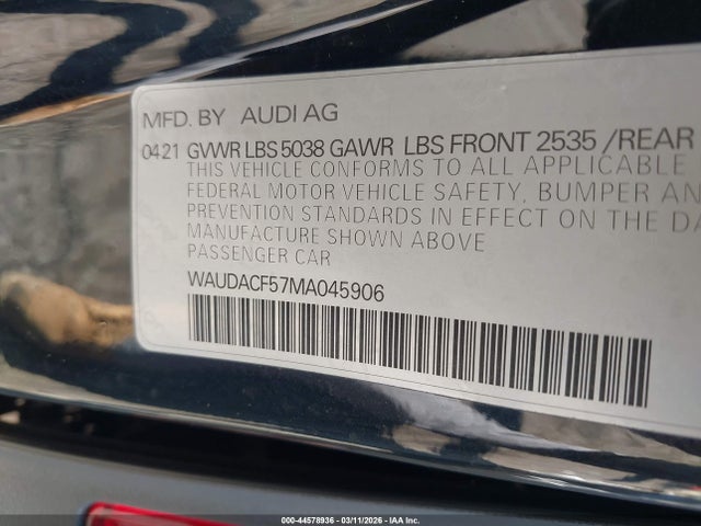 44578936 :رقم المزاد ، WAUDACF57MA045906 vin ، 2021 Audi A5 Sportback Premium 45 Tfsi Quattro S Tronic مزاد بيع