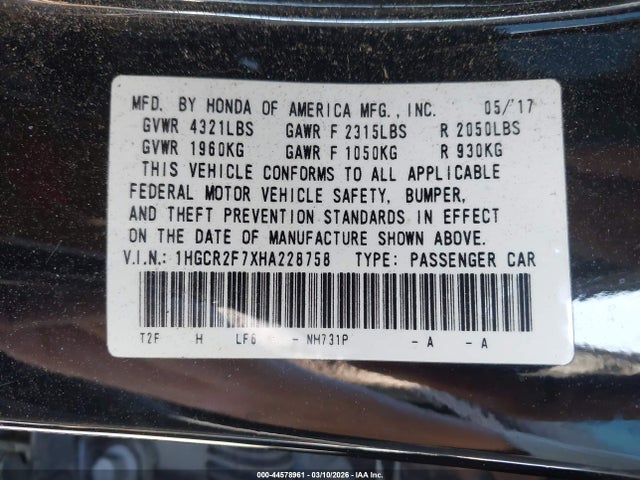 1HGCR2F7XHA228758 Honda ACCORD EX