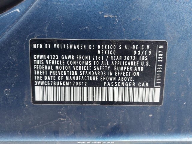3VWC57BU5KM170312 Volkswagen Jetta 1.4t R-line/1.4t S/1.4t Se